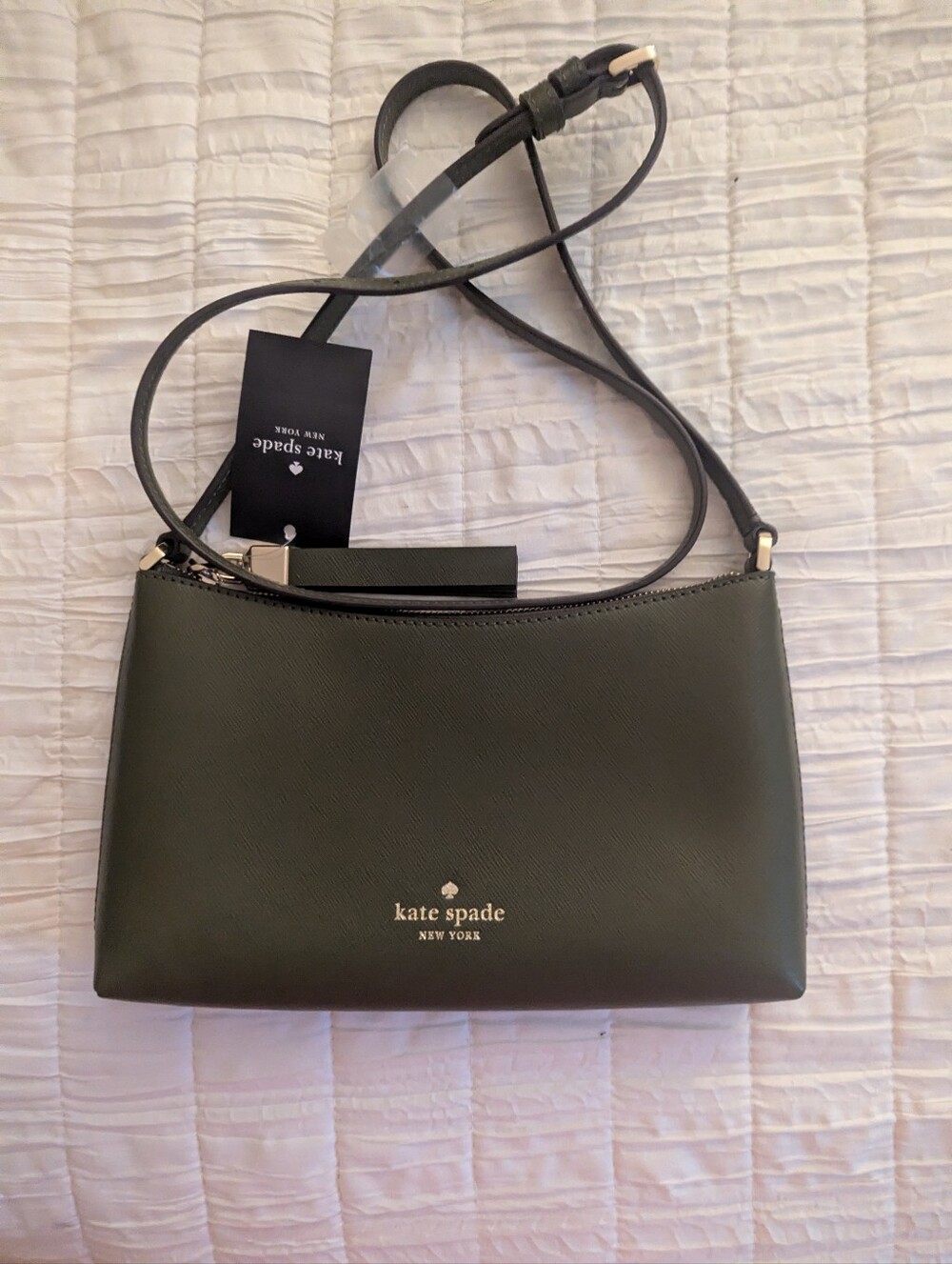 Kate Spade Olive Green Leather Crossbody with Gold Logo